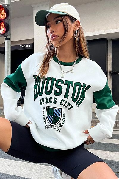 uyguntarz Houston printed oversize φούτερ με λεπτομέρεια στο μανίκι