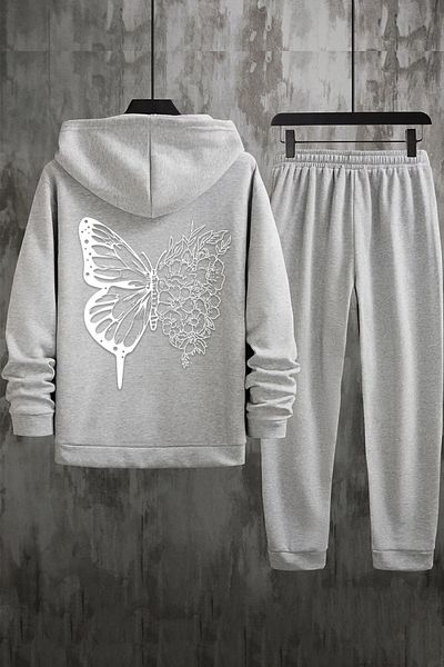 uyguntarz Set de trening unisex cu imprimeu pe spate cu desen de fluturi