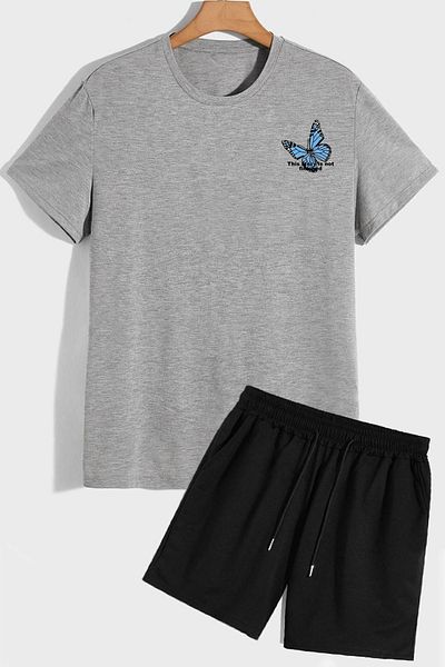 trendypassion Rücken bedrucktes Shorts-T-Shirt-Trainingsanzug-Set