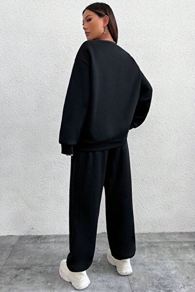 uyguntarz Trainingsanzugset mit Rundhalsausschnitt und feinem Aufdruck, Unisex