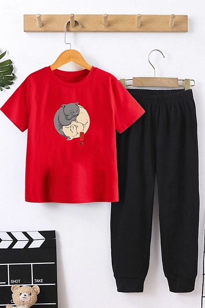 uyguntarz Şinobi Cat Top and Bottom Tracksuit Set - Kids Summer