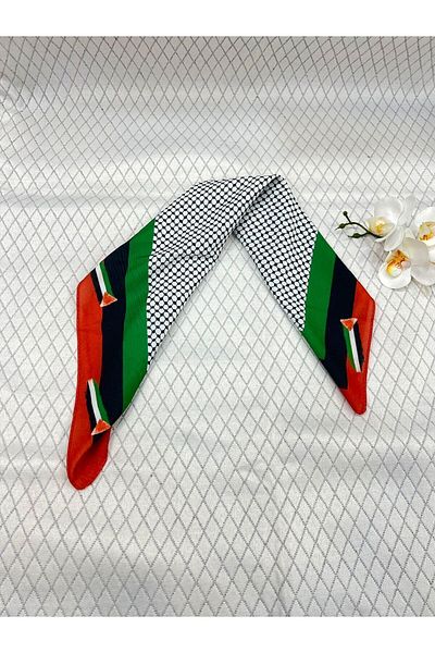 hicazavm Foulard with Palestinian Flag Keffiye Shawl Scarf