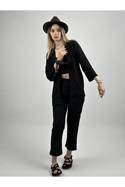 Betimoda Women's Black Kimono Set - Comfortable Fit, Pants and Top Set