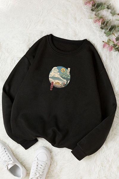 uyguntarz Унисекс суичър с деколте с принт Ukiyo E