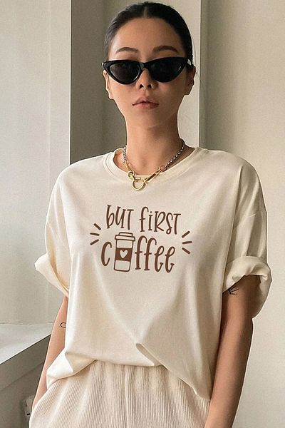 uyguntarz Unisex But First Coffee Design T-Shirt