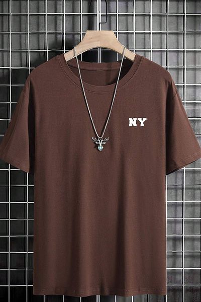 uyguntarz Übergroßes T-Shirt mit Ny-Print für Herren