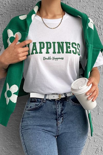 uyguntarz Μπλουζάκι Unisex Happiness με εμπριμέ σχέδιο