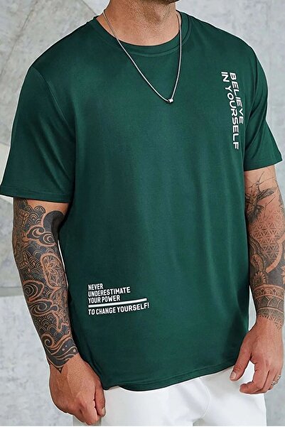 uyguntarz Męski T-shirt oversize z nadrukiem „Uwierz w siebie”.