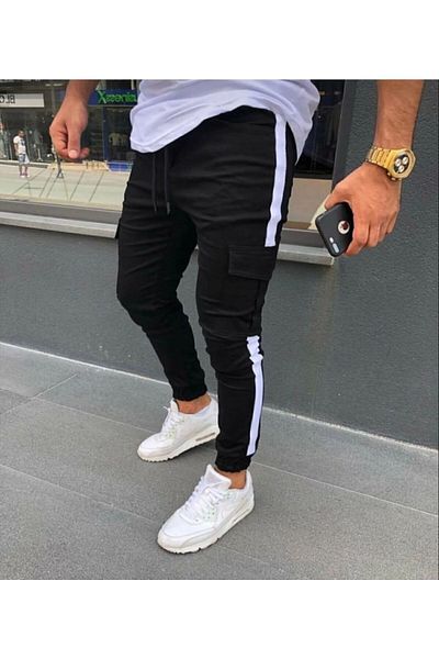 uyguntarz Seitliche weiße Jogginghose mit Cargotasche