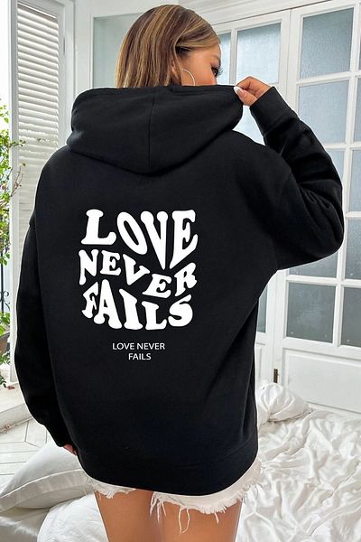 uyguntarz Unisex mikina Love Never Fails Back s potiskem