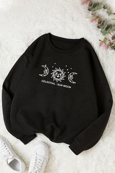 uyguntarz Унисекс суичър Sun Moon с кръгло деколте