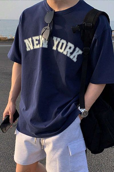 uyguntarz Oversize-T-Shirt mit New York-Print für Herren