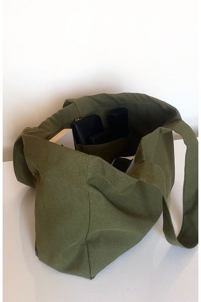 LUNAFEL Χακί Tote Canvas μεσαίου μεγέθους φαρδύ μανίκι και τσάντα ώμου με πολλές εσωτερικές τσέπες
