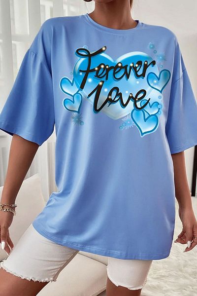 uyguntarz Μπλουζάκι Unisex Forever Love με στάμπα Oversize