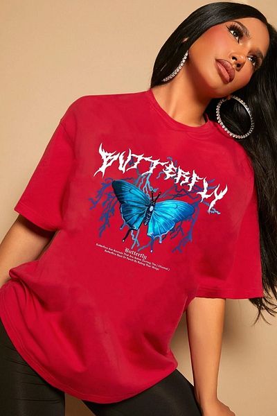uyguntarz Unisex-T-Shirt mit blauem Schmetterlingsdruck