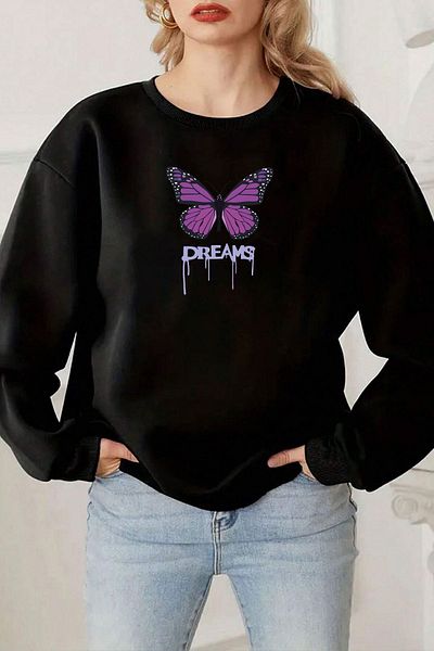 uyguntarz Унисекс суичър с щампа с кръгло деколте Dreams