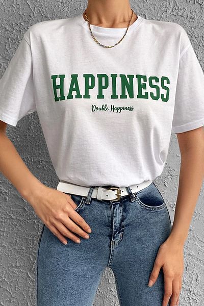 uyguntarz Μπλουζάκι Unisex Happiness με εμπριμέ σχέδιο