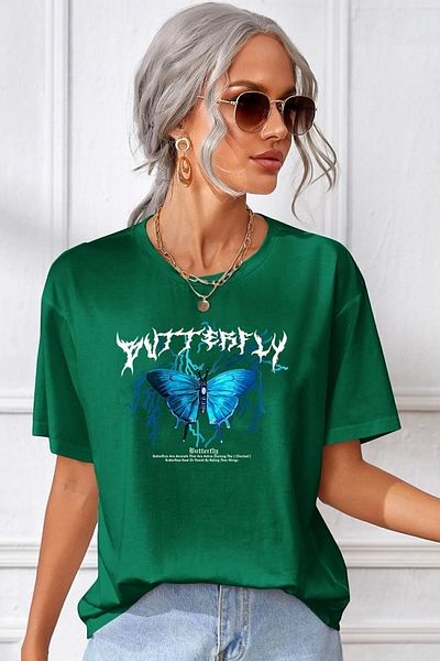 uyguntarz Unisex-T-Shirt mit blauem Schmetterlingsdruck
