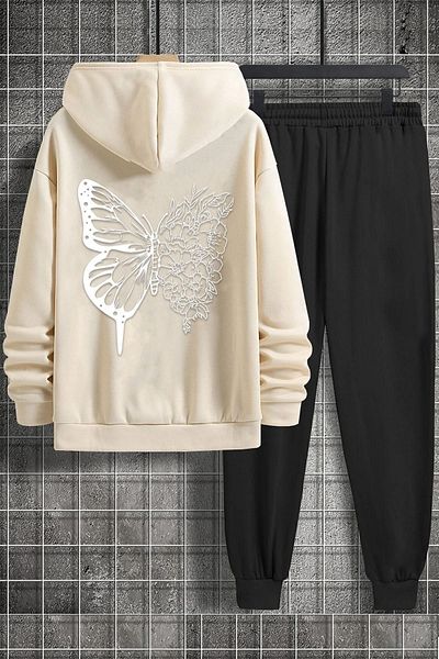 uyguntarz Unisex-Trainingsanzug-Set mit Schmetterlings-Zeichnungsrücken, bedruckt
