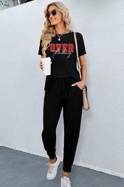 uyguntarz Σετ φόρμας 2 τεμαχίων με στάμπα Unisex Over Thinking