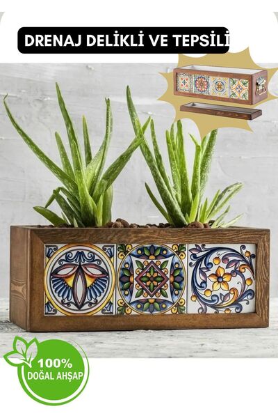 halohope El Yapımı 3 Meksika Çinili Dekoratif Modern Ahşap Dikdörtgen Bahçe B...