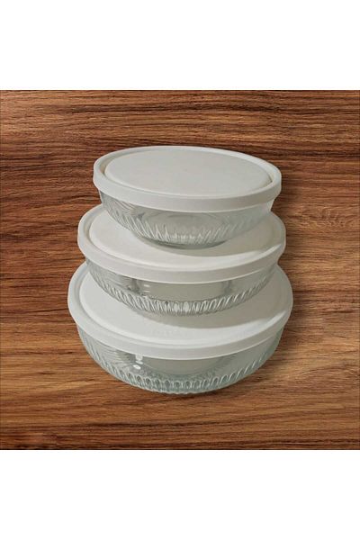 LAV Feyzade Tokyo - 3-Piece Storage Container Set (2600Cc-1500Cc-880Cc), White Cover