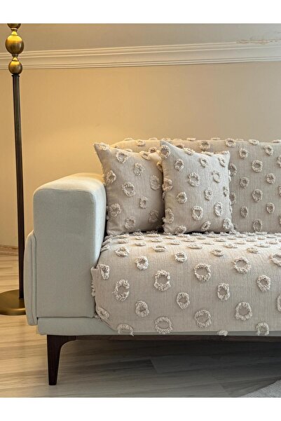 LUSSO Stile Püsküllü Koltuk Örtüsü Cappuccino 180 X 240