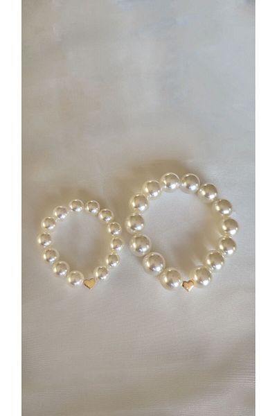 ABBEY Pearl Bracelet - Mother and Daughter Set (Golden Heart)