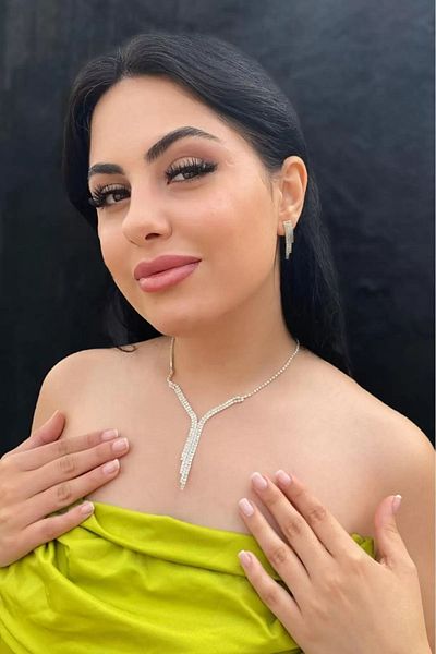 Pudraksesuar Silver Colored Evening Dress Necklace and Earring Set - for Wedding and Engagement Bride