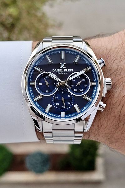 Daniel Klein Men's Dark Blue Calendar Wristwatch - Silver Cord, Gift Package