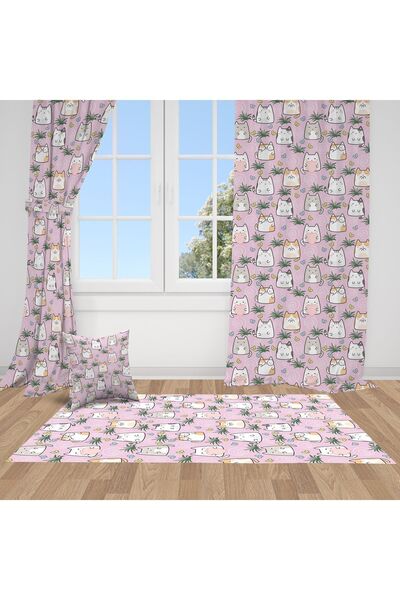 Bebemotto İskandinav Stili Kediler Pembe, Beyaz, Yeşil, Ithal Kumaş, Çocuk Ve...