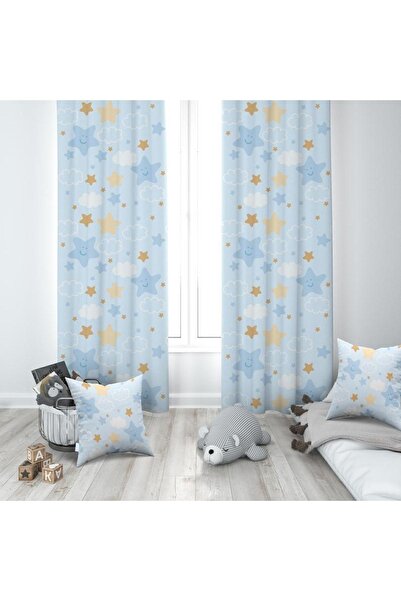 Bebemotto Gülen Yıldızlar Ve Bulutlar, Mavi, Beyaz, Ithal Kumaş, Çocuk Ve Beb...