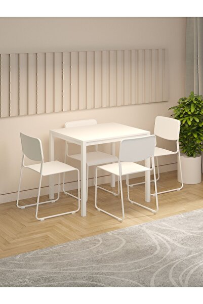 NEATS Beyaz Mutfak Masası, Yemek Masası, 72x88, Metal Ayaklı Mutfak Masası, Ahşap Mutfak Masası, Masa