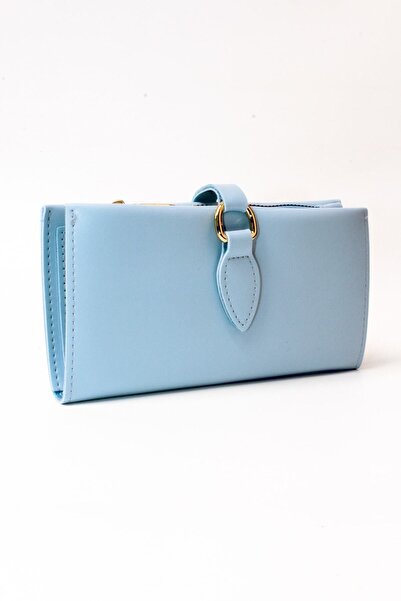 dericom Yumuşak Derili Çıtçıtlı Çok Bölmeli Ortası Fermuarlı Ve Telefonluklu Bebemavi Kadın Cüzdan Aksesuar