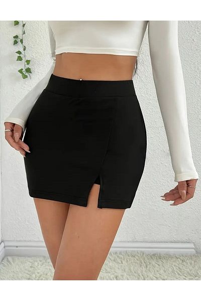 Lion Collection Large Size Single Slit Skirt Short - Back Skirt Look