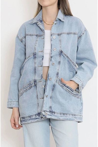 CELT Jachetă de blugi oversize pentru femei Ice Blue