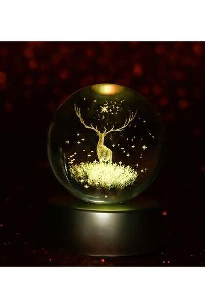 Keyfi Sepet 3d Geyikli Işıklı Cam Küre