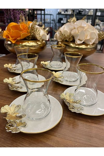 Paşabahçe طقم شاي باندورا بوسلين مع طبق وكوب وفراشة