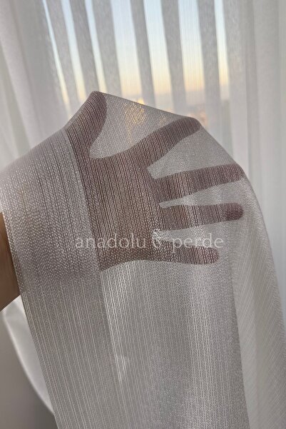 GLOMAR Κουρτίνα από τούλι Ecru Canadian Stripes - 1/3 συμπίεση, βαρύ γραμματικό, με μόλυβδο, κατάλληλο για κάθε δωμάτιο