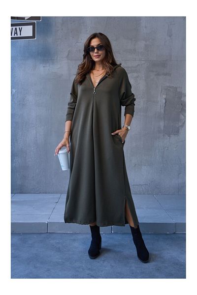 Elif Özbey Butik Φόρεμα Modal Bell - Χακί με φερμουάρ