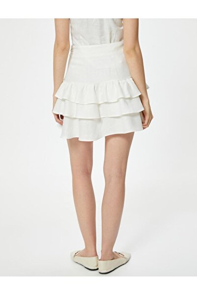 Koton Γυναικεία λινό φούστα με συνδυασμό υφασμάτων