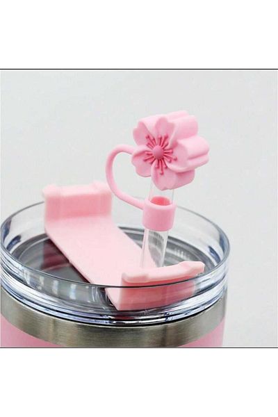 ÇAKRA Cherry Blossom Model Silicone Dust-Proof Leak-Proof Straw Lid 1 Piece Compatible with Stanley Thermos