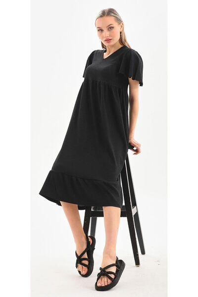 DEVRİMAY TEKSTİL Rochie de vară pentru femei Wrap Butterfly Sleeve Negru
