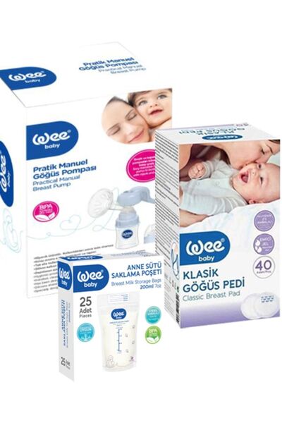 Wee Baby Wee 752 Pratik Manuel Göğüs Pompası Göğüs Pedi 40'lı Anne Sütü Sakla...