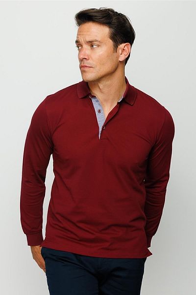 Desen Triko Ανδρικό μακρυμάνικο φούτερ Polo Neck Claret Red