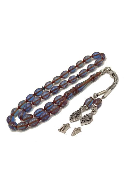 Modalyon سبحة صلاة من العنبر الأزرق مقاس 7*11 مم