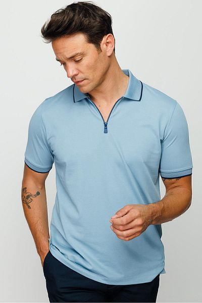 Desen Triko Ανδρικό μπλουζάκι Polo Neck με φερμουάρ H.blue