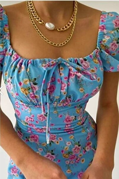 MOODMODA Синя сукня міді з квітковим візерунком з нейлонової тканини