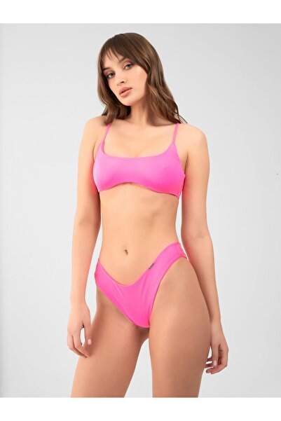 PINKYSWIM Pembe Dikişsiz Crop Bikini Üstü