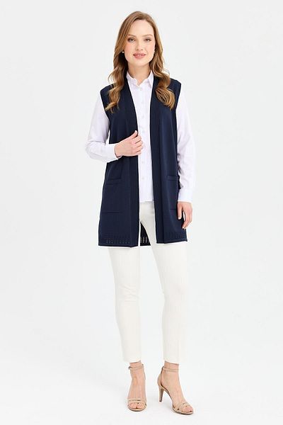 Desen Triko Women's Openwork Thin Knitwear Vest Navy Blue